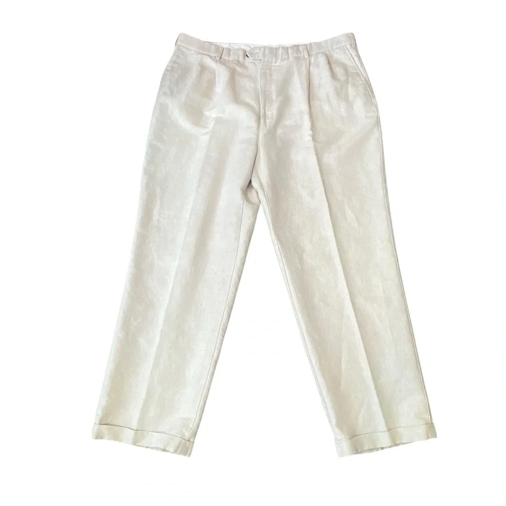 Havana Shirt Co. men's size 42/32 Linen Blend Cream Trouser Pant Vacation Cruise